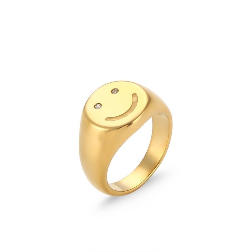 Smiley Ring, Tarnish Free 18k Gold Plated